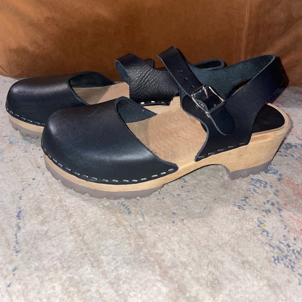 Swedish clogs black leather size 38